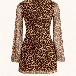 Leopard Print Sheer Sleeve Dress